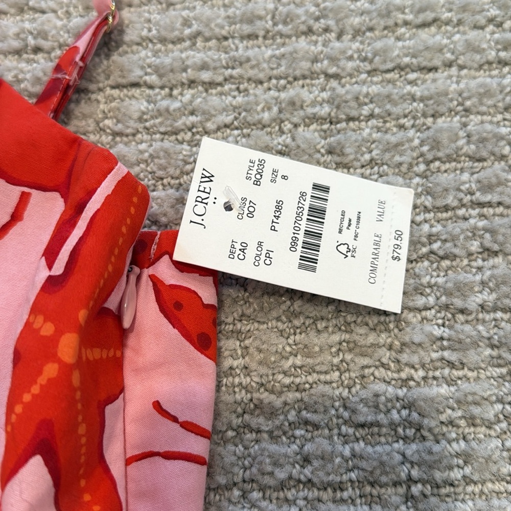 NWT J Crew Factory Tie Back Babydoll Lobster Print Tank Top 8 - Picture 2 of 3